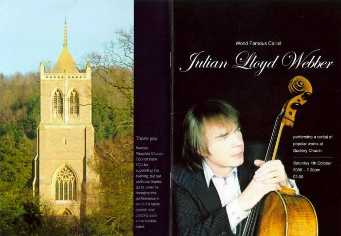 The programme for Julian Lloyd Webber's concert in Suckley on 4 October 2008
